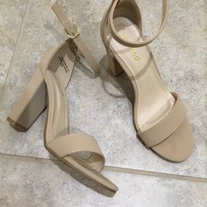 Bamboo nude ankle strap two pieces sandals